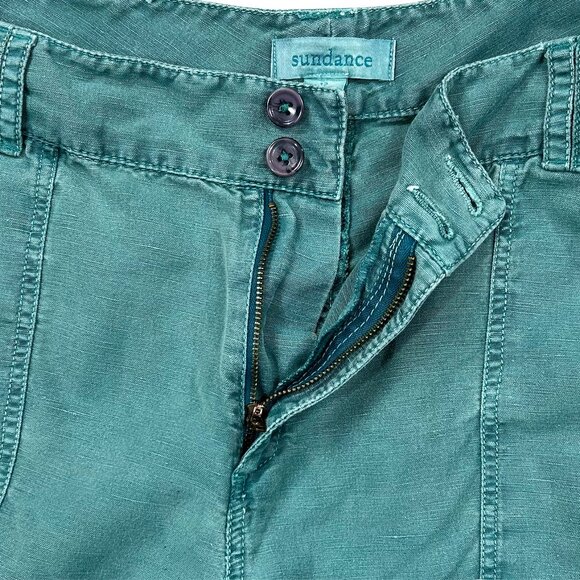 Sundance Turquoise Linen Cotton Lace Accent Shorts Size 12 - Picture 6 of 8